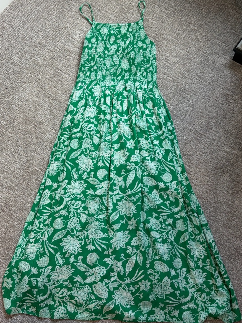Elan Green Floral Maxi Sundress with White Print Sz M